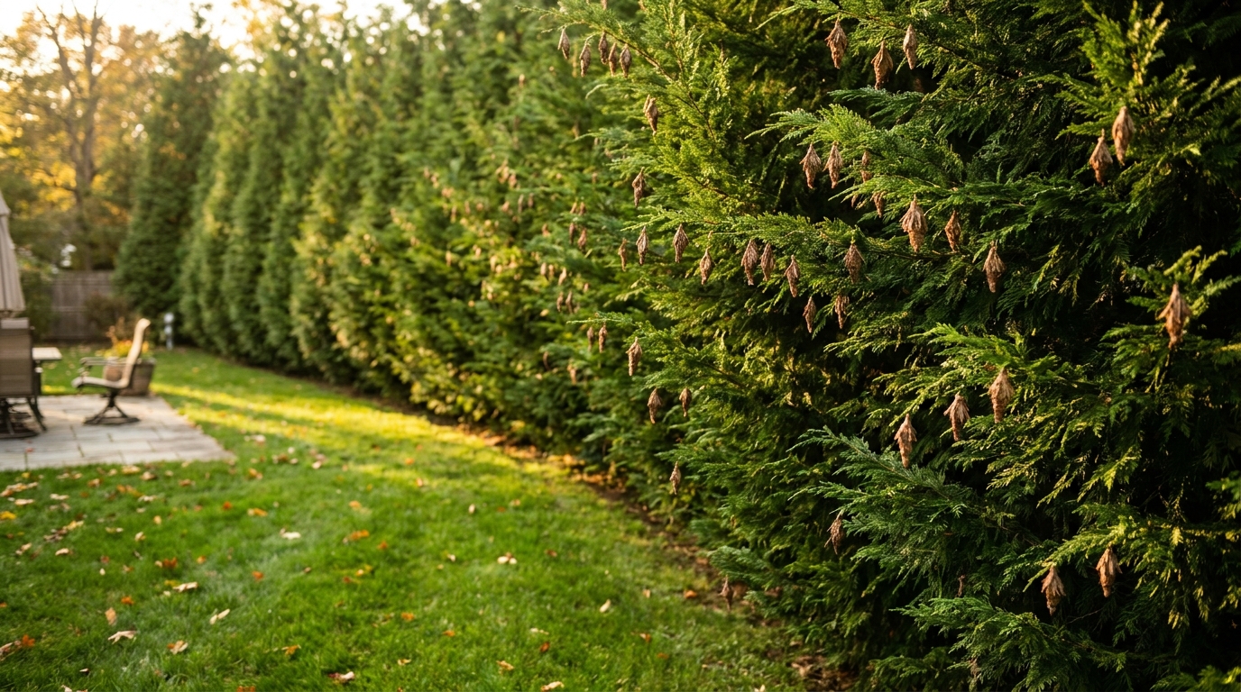 Bagworms on Leyland Cypress: October Bags Hold Eggs
